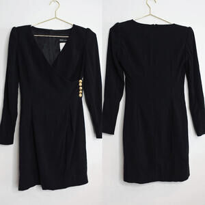 VTG Rena Lange Black Long Sleeve V Neck Mini Dress - XS